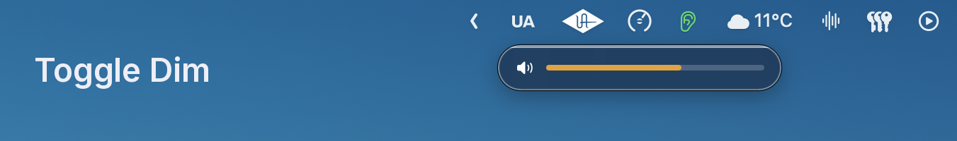 Volume HUD with DIM engaged - amber fill marks the dimmed level