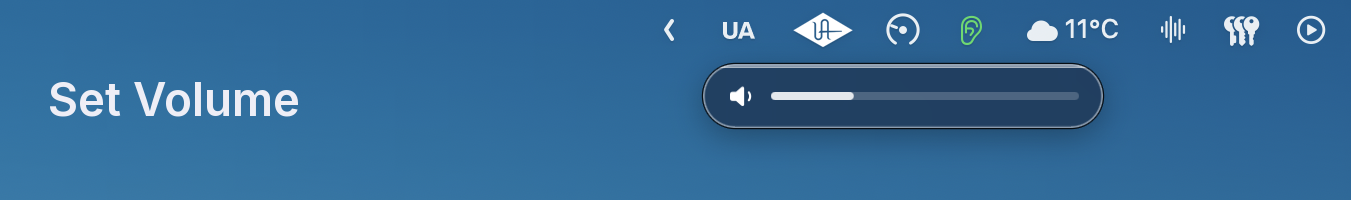 The normal Volume HUD pill showing speaker icon, level bar, and percentage