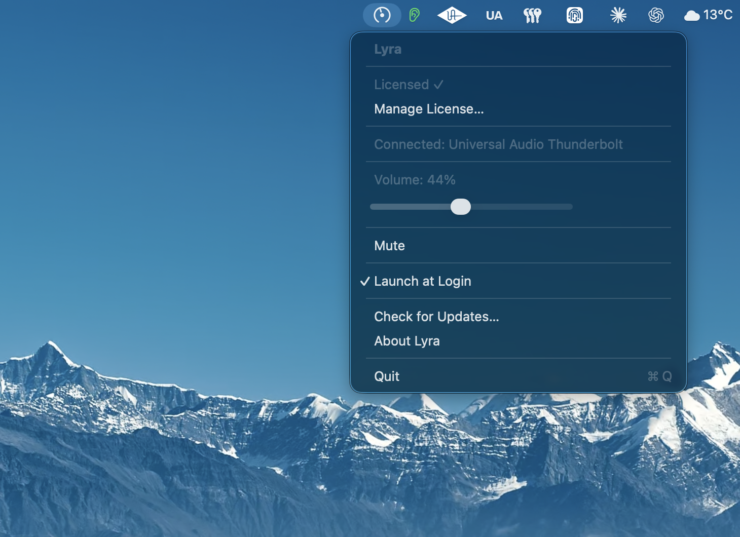Lyra menu bar popover