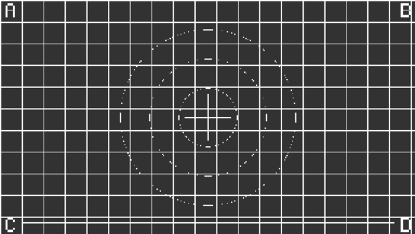 Grid / graticule test pattern rendered by Videre's signal generator.